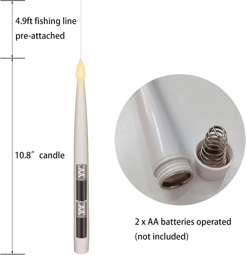 Leejec 10 Pcs of 10.8" Floating Candles with Magic Wand Remote, Halloween Decorations, Indoor Christmas Home Decor, Flickering Warm Light, Battery Operated Flameless Taper LED Electric Window Candle - Image 3